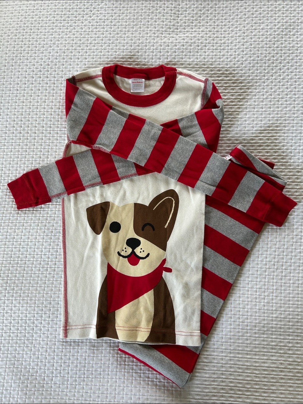 Hanna Andersson Kids Red & Gray Striped Dog Pajama Set NWOT Size 12